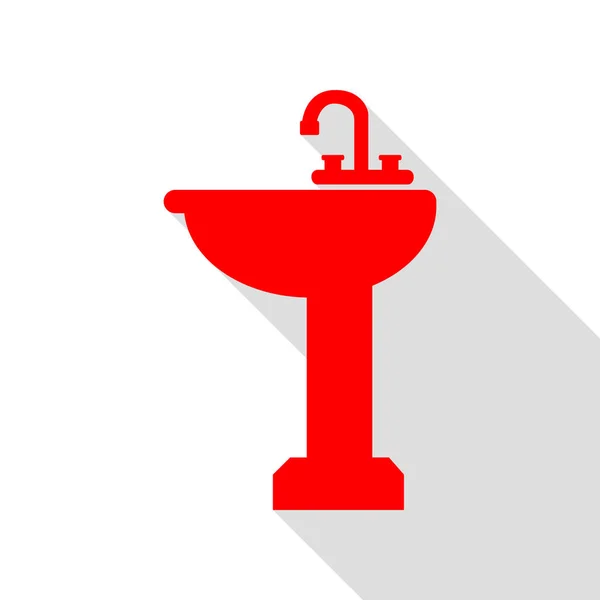 Badkamer wastafel teken. Rode pictogram met vlakke stijl schaduw pad. — Stockvector