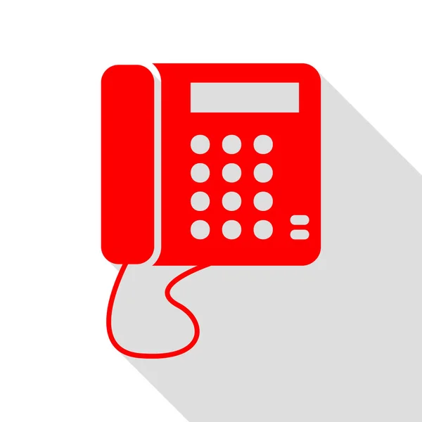 Communication ou panneau téléphonique. Icône rouge avec tapis d'ombre de style plat — Image vectorielle