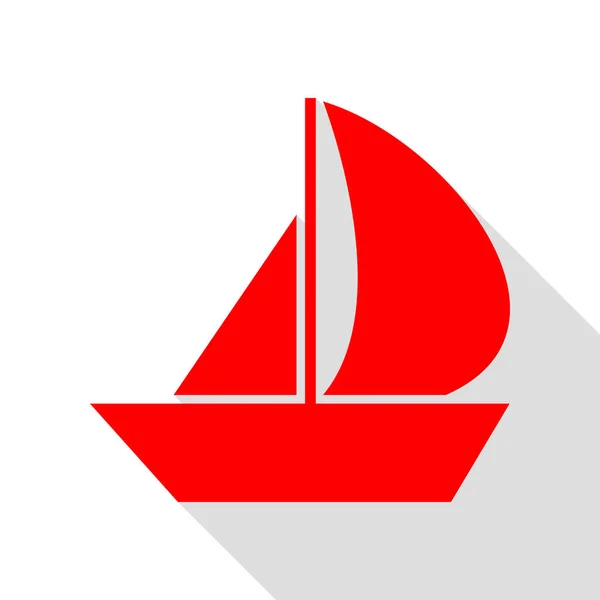 Знак "Парусная лодка". Красная икона с плоской дорожкой теней . — стоковый вектор