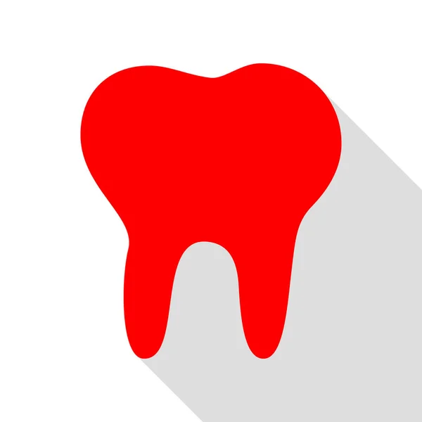 Ilustração do sinal do dente. ícone vermelho com caminho de sombra de estilo plano . —  Vetores de Stock