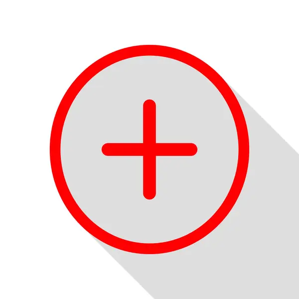 Simbolo positivo più segno. Icona rossa con percorso ombra in stile piatto . — Vettoriale Stock