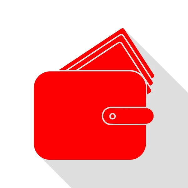 Portemonnaie-Zeichen. rotes Symbol mit flachem Schattenpfad. — Stockvektor