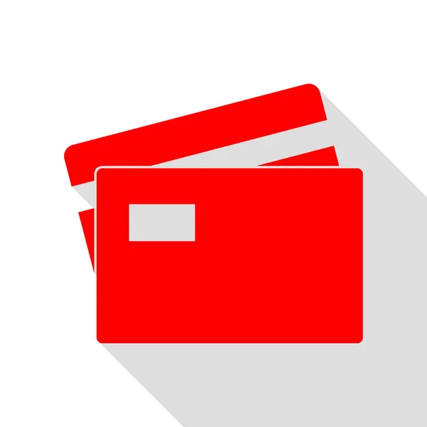 Karta kredytowa znak. Czerwona ikona z ścieżkę cień płaski. — Wektor stockowy