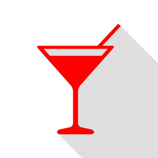 鸡尾酒标志图。红色图标与平面样式阴影路径 — 图库矢量图片
