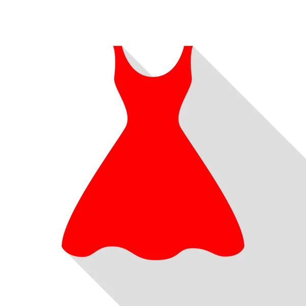 Signe de robe de femme. Icône rouge avec chemin d'ombre de style plat . — Image vectorielle