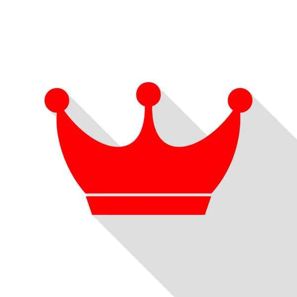 Segno della corona reale. Icona rossa con percorso ombra in stile piatto . — Vettoriale Stock