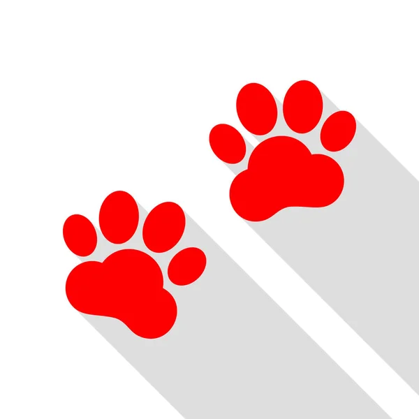 Signo de huellas de animales. Icono rojo con camino de sombra de estilo plano . — Vector de stock