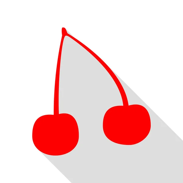 Illustrazione segno ciliegio. Icona rossa con percorso ombra in stile piatto . — Vettoriale Stock