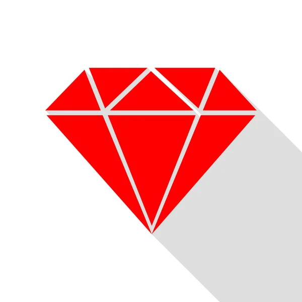 Diament ilustracja znak. Czerwona ikona z ścieżkę cień płaski. — Wektor stockowy