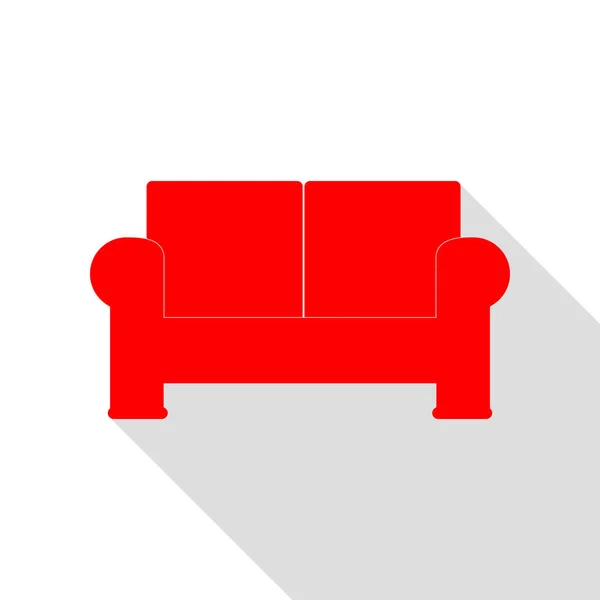 Sofá signo ilustración. Icono rojo con camino de sombra de estilo plano . — Vector de stock