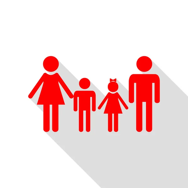 Znak dla rodzin z dziećmi. Czerwona ikona z ścieżkę cień płaski. — Wektor stockowy