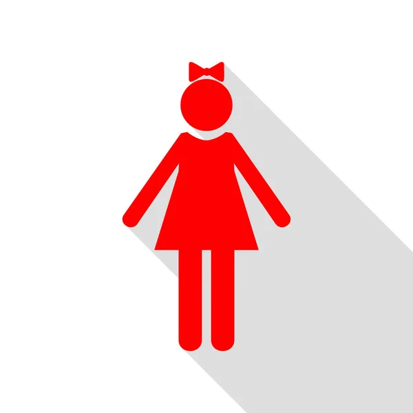 Κορίτσι σημάδι εικονογράφηση. Κόκκινο εικονίδιο με επίπεδη στυλ σκιάς διαδρομή. — Διανυσματικό Αρχείο