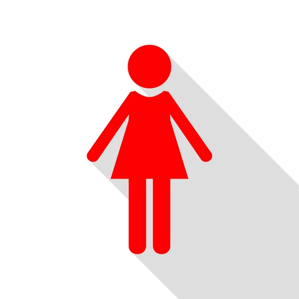 Kvinna tecken illustration. Röd ikon med platt stil skugga sökväg. — Stock vektor