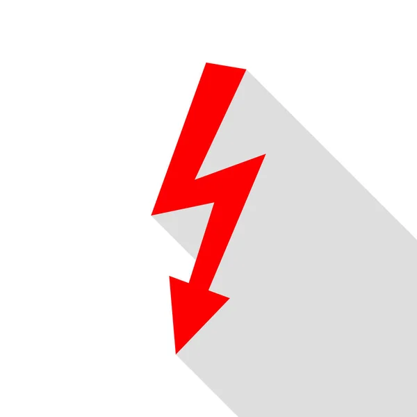 Sinal de perigo de alta tensão. ícone vermelho com caminho de sombra de estilo plano . —  Vetores de Stock