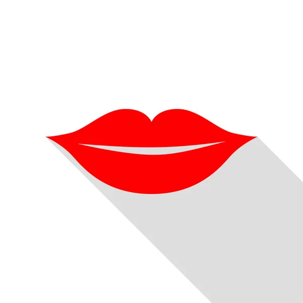 Lippen ondertekenen illustratie. Rode pictogram met vlakke stijl schaduw pad. — Stockvector