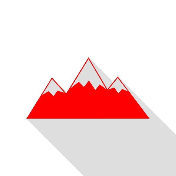 Illustrazione segno di montagna. Icona rossa con percorso ombra in stile piatto — Vettoriale Stock