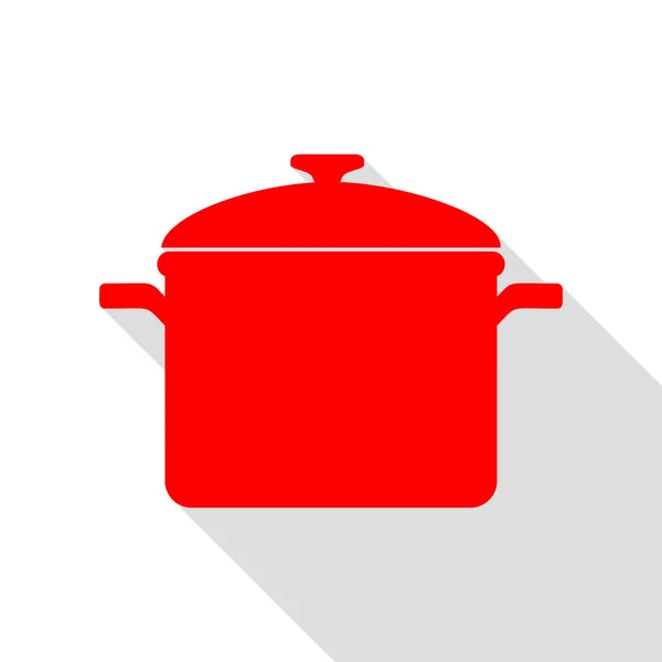 Pişirme Pan işareti. Düz stil gölge yolu ile kırmızı simge. — Stok Vektör