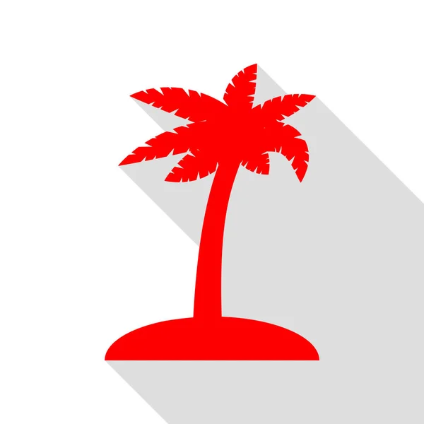 Signo de palmera de coco. Icono rojo con camino de sombra de estilo plano . — Archivo Imágenes Vectoriales