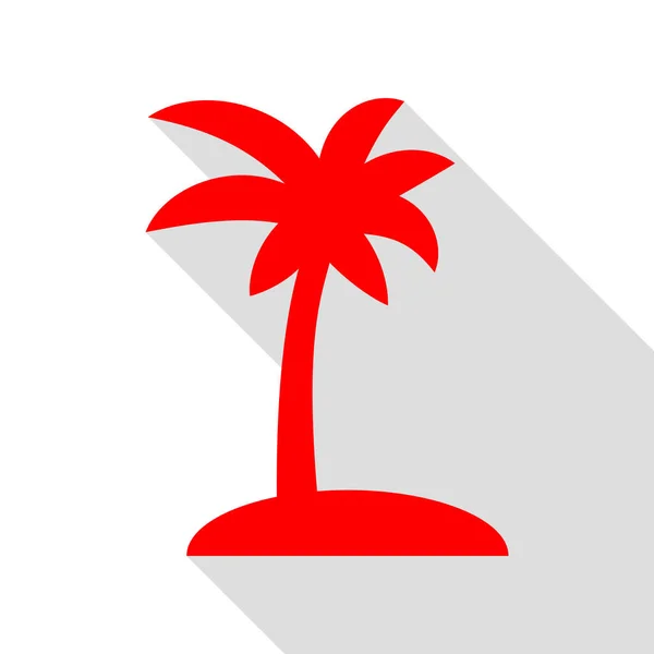 Signo de palmera de coco. Icono rojo con camino de sombra de estilo plano . — Archivo Imágenes Vectoriales