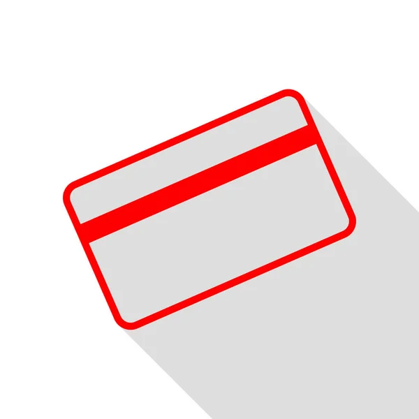 Simbolo della carta di credito da scaricare. Icona rossa con ombra in stile piatto — Vettoriale Stock