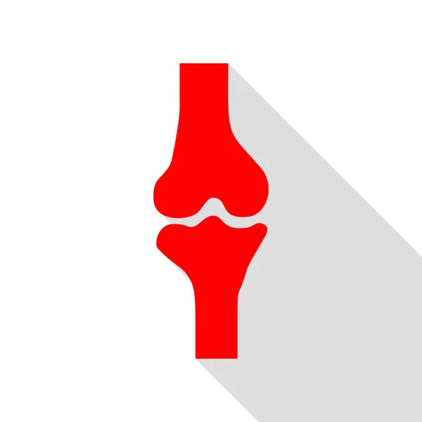 Señal de articulación de rodilla. Icono rojo con camino de sombra de estilo plano . — Vector de stock
