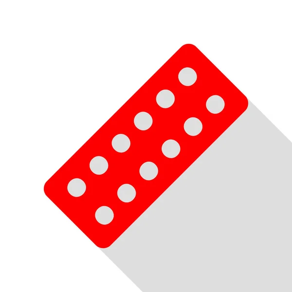 Signo de pastillas médicas. Icono rojo con camino de sombra de estilo plano . — Vector de stock