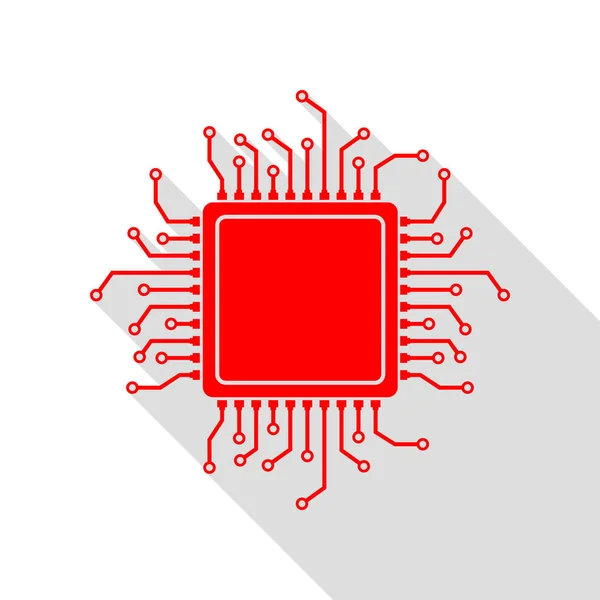 Illustration du microprocesseur CPU. Icône rouge avec ombre de style plat — Image vectorielle