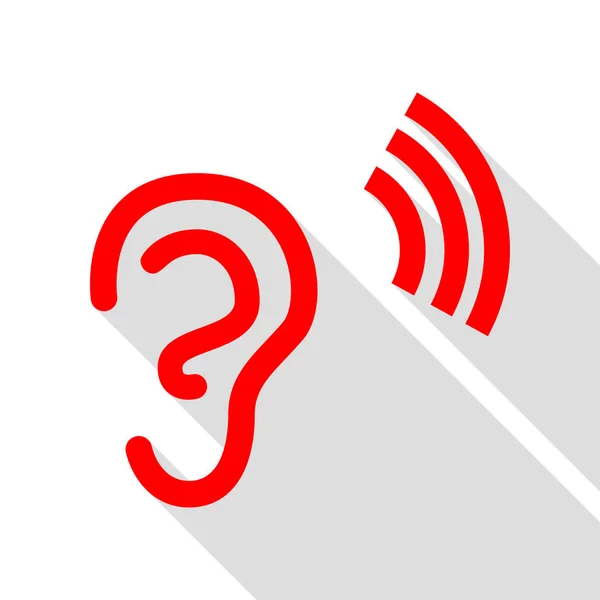 Signo de oído humano. Icono rojo con camino de sombra de estilo plano . — Vector de stock
