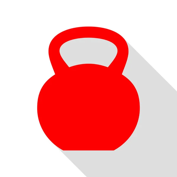 Sinal de Fitness Dumbbell. ícone vermelho com caminho de sombra de estilo plano . — Vetor de Stock