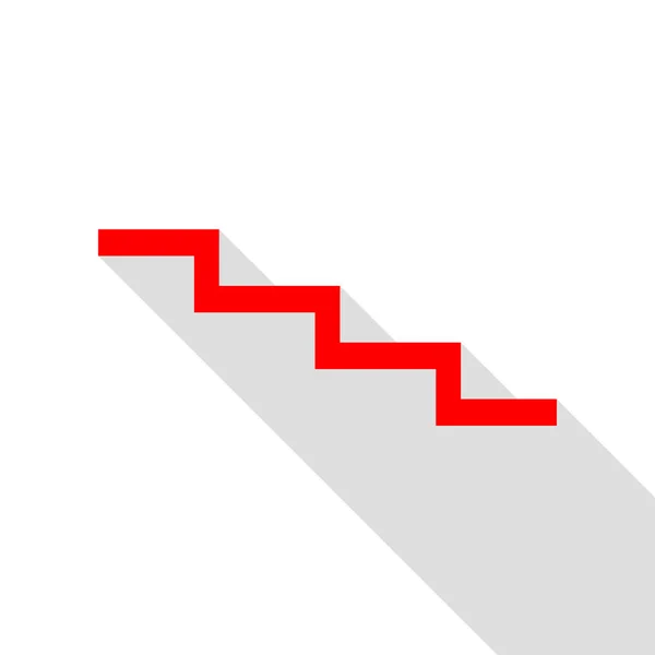 Hinweisschild Treppe runter. rotes Symbol mit flachem Schattenpfad. — Stockvektor