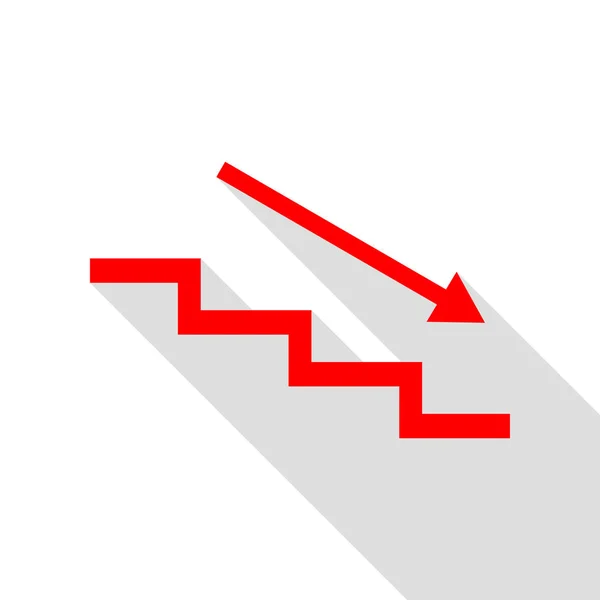 矢印の下の階段。フラット スタイルのシャドウのパスの付いた赤いアイコン. — ストックベクタ