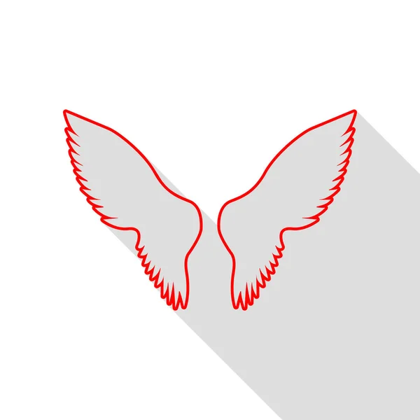 Illustration des ailes. Icône rouge avec chemin d'ombre de style plat . — Image vectorielle