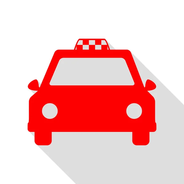 タクシー記号図。フラット スタイルのシャドウのパスの付いた赤いアイコン. — ストックベクタ