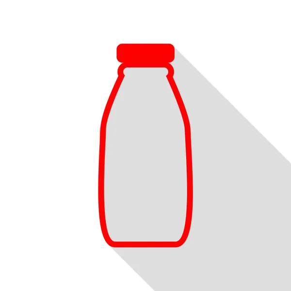 Mléko láhev znamení. Červená ikona s ploché styl stínu cestou. — Stockový vektor