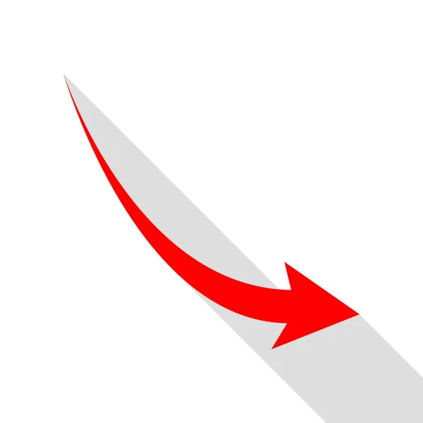 Sinal de seta em declínio. ícone vermelho com caminho de sombra de estilo plano . —  Vetores de Stock