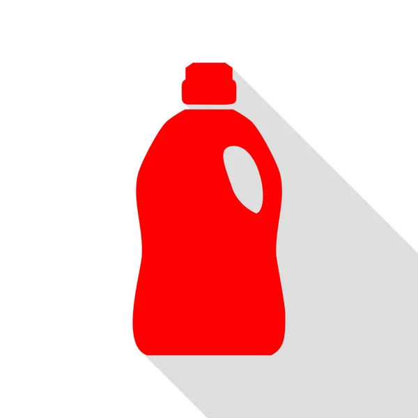 Botella de plástico para limpiar. Icono rojo con sombra de estilo plano — Archivo Imágenes Vectoriales