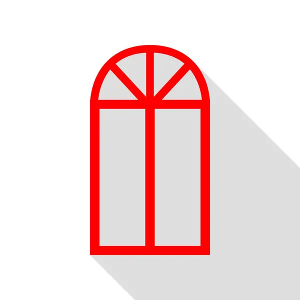 Fenêtre simple signe. Icône rouge avec chemin d'ombre de style plat . — Image vectorielle