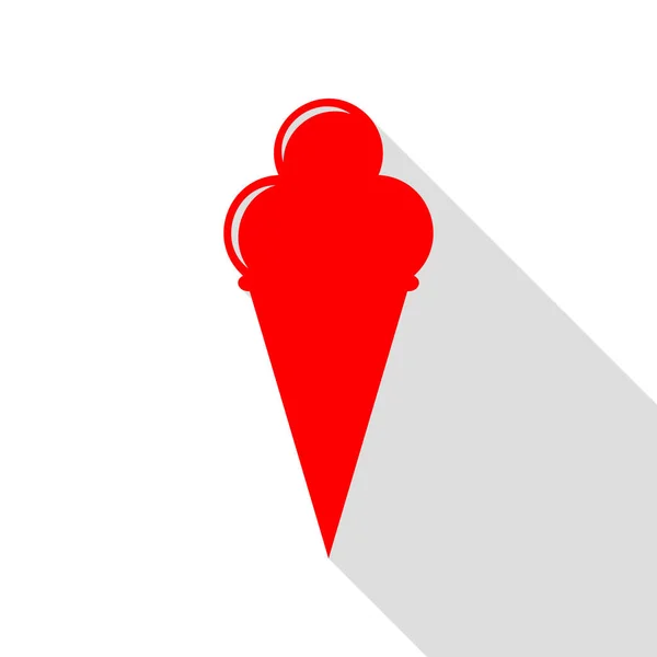 Señal de helado. Icono rojo con camino de sombra de estilo plano . — Archivo Imágenes Vectoriales