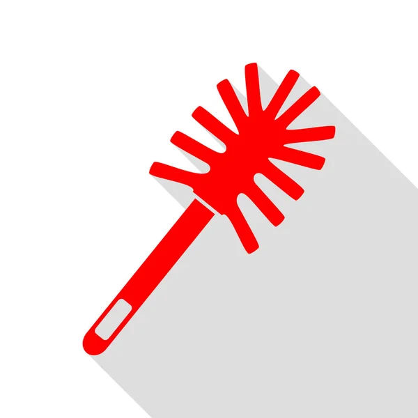 Τουαλέτα Βούρτσα doodle. Κόκκινο εικονίδιο με επίπεδη στυλ σκιάς διαδρομή. — Διανυσματικό Αρχείο