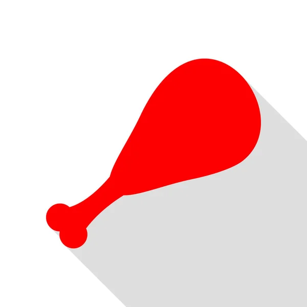 Signo de pierna de pollo. Icono rojo con camino de sombra de estilo plano . — Vector de stock