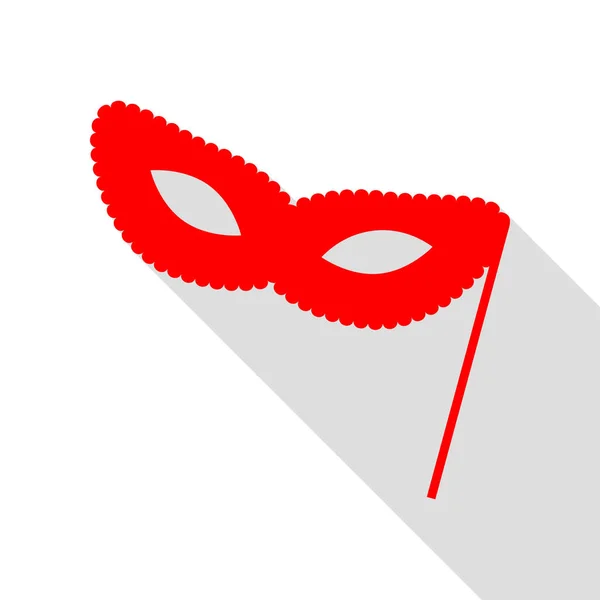 Traditional Venetian Carnival Decorative mask sign. Red icon wit — Stock Vector