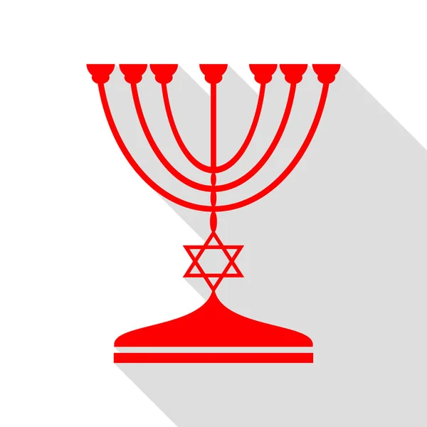 Candelero judío Menorah en silueta negra. Icono rojo con fl — Archivo Imágenes Vectoriales