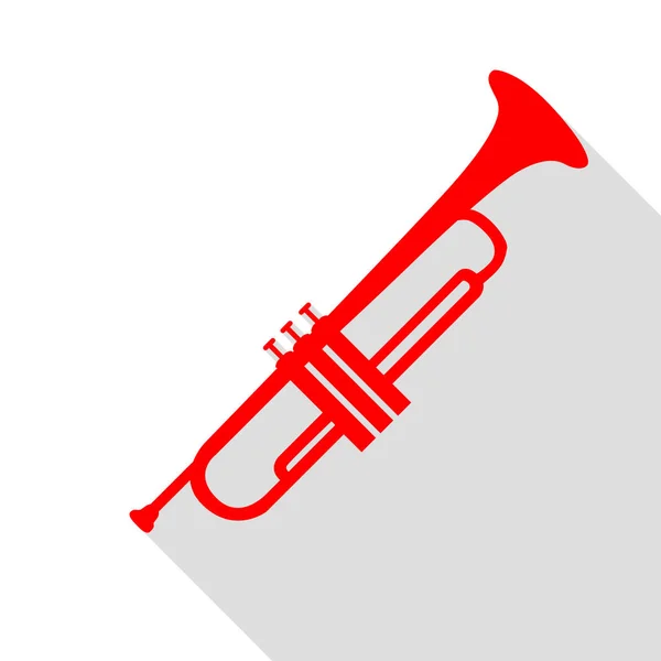 Instrumento musical Signo de trompeta. Icono rojo con sombra de estilo plano — Archivo Imágenes Vectoriales