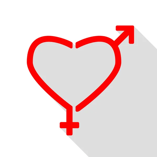 Segni di genere a forma di cuore. Icona rossa con ombreggiatura in stile piatto — Vettoriale Stock