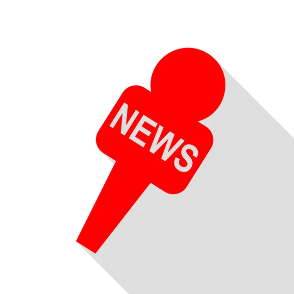 Tv news mikrofon zeichen illustration. rotes Symbol mit flachem Stil — Stockvektor