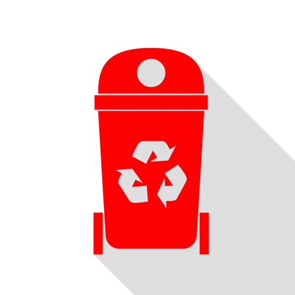 Trashcan tecken illustration. Röd ikon med platt stil skugga sökväg — Stock vektor