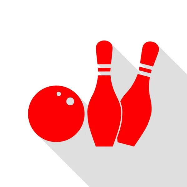 Bowling sign illustration. Red icon with flat style shadow path. — Stock Vector