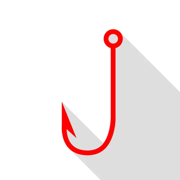 Ilustração do sinal do gancho de pesca. Ícone vermelho com sombra de estilo plano — Vetor de Stock