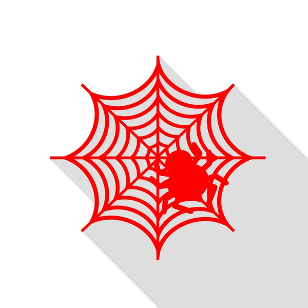 Spider on web illustration Icono rojo con camino de sombra de estilo plano . — Archivo Imágenes Vectoriales