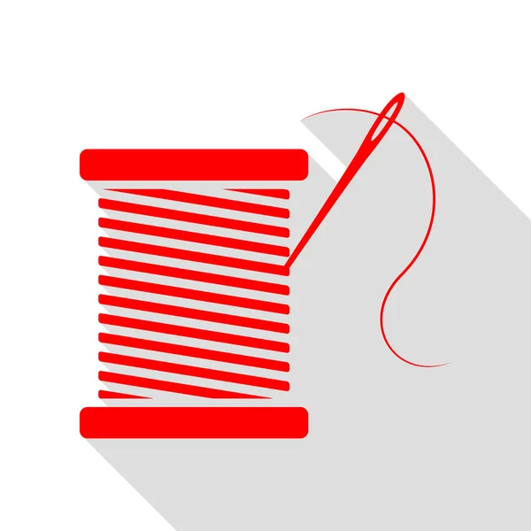 Draad met naald teken illustratie. Rode pictogram met vlakke stijl s — Stockvector